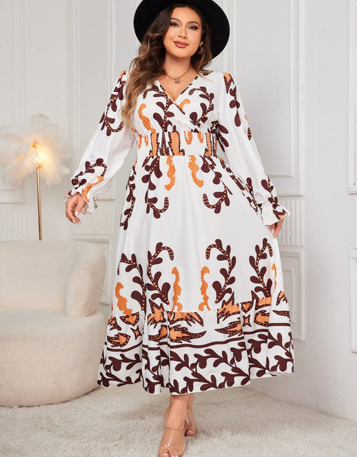 Load image into Gallery viewer, Honey Plus Size Printed Surplice Flounce Sleeve Dress
