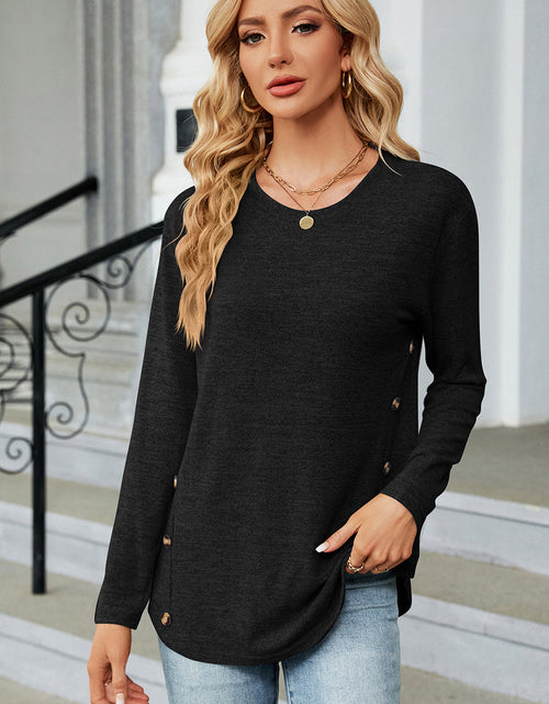 Load image into Gallery viewer, Decorative Button Round Neck T-Shirt
