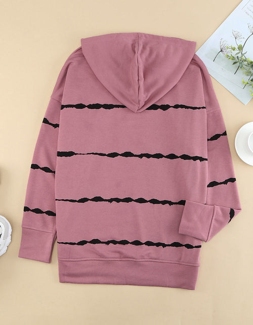 Load image into Gallery viewer, Drawstring Striped Dropped Shoulder Hoodie

