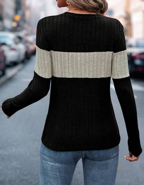Load image into Gallery viewer, Color Block Round Neck Long Sleeve Top
