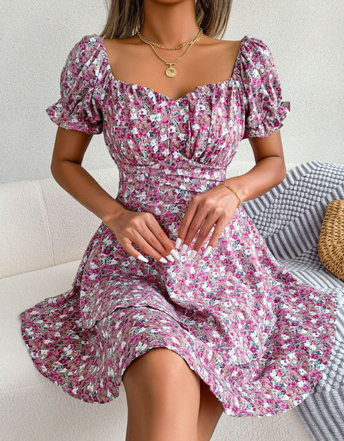 Load image into Gallery viewer, Floral Sweetheart Neck Flounce Sleeve Mini Dress
