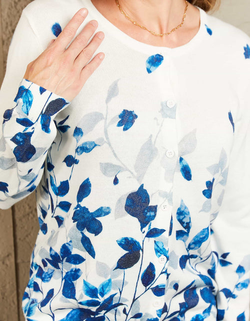 Load image into Gallery viewer, Woven Right Floral Button Front Round Neck Cardigan
