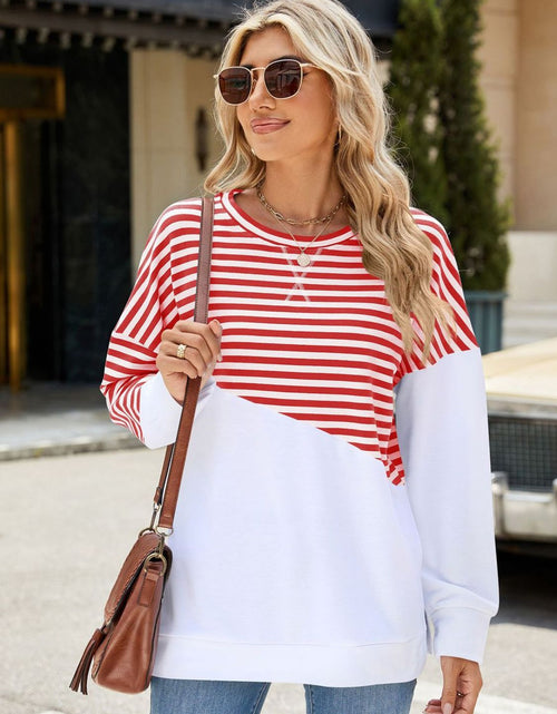 Load image into Gallery viewer, Slit Contrast Striped Long Sleeve Sweatshirt

