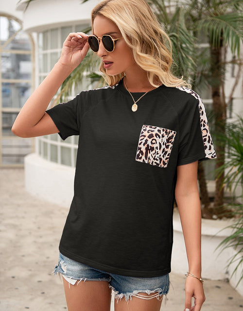 Load image into Gallery viewer, Ivy Lane Pocketed Leopard Round Neck Short Sleeve T-Shirt
