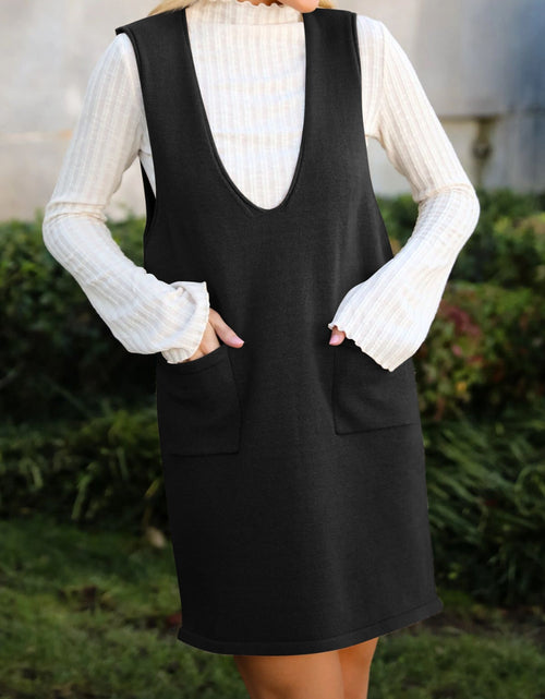 Load image into Gallery viewer, Lovelet Pocketed V-Neck Mini Sweater Overall Dress
