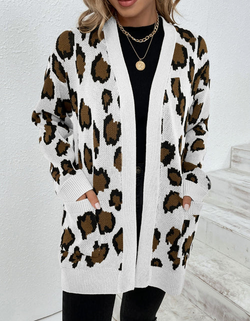 Load image into Gallery viewer, Leopard Open Front Dropped Shoulder Cardigan
