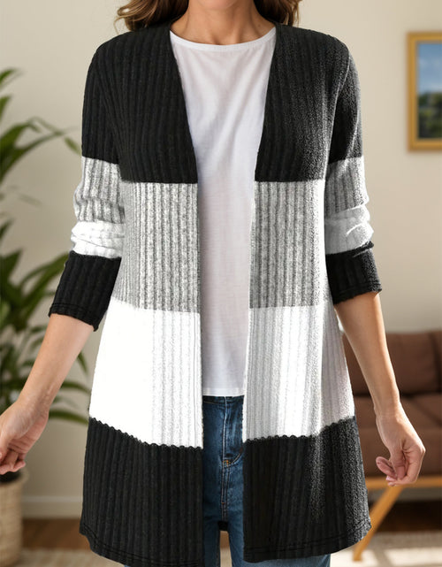 Load image into Gallery viewer, Color Block Open Front Long Sleeve Cardigan
