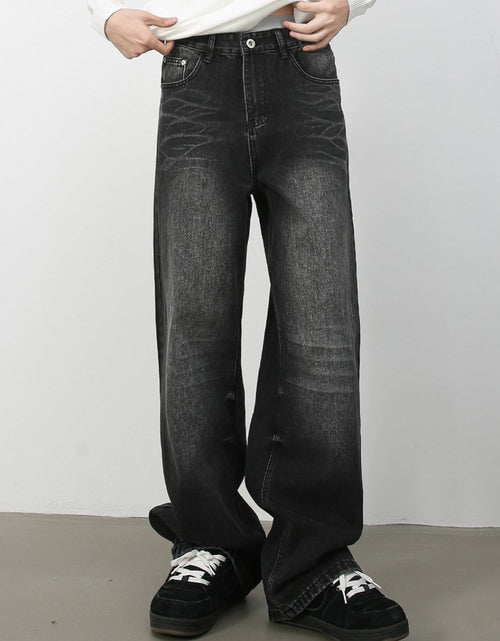 Load image into Gallery viewer, Men's Washed Wide Leg Jeans with Pockets
