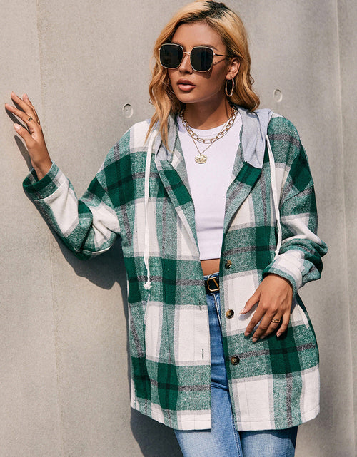 Load image into Gallery viewer, Ivy Lane Plaid Dropped Shoulder Hooded Jacket
