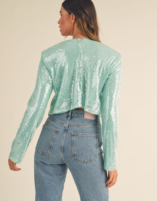 Load image into Gallery viewer, MABLE Shoulder Padded Sequin Crop Top
