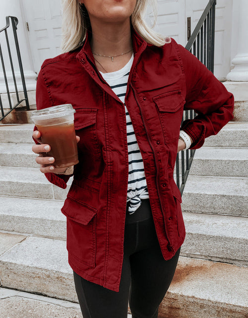 Load image into Gallery viewer, Pocketed Long Sleeve Zip Up Jacket
