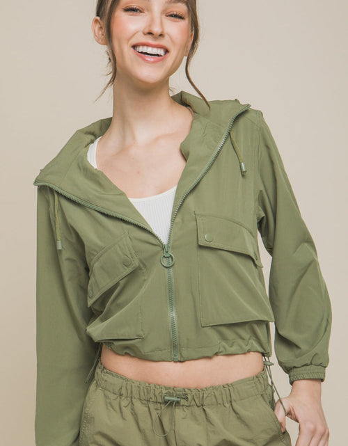 Load image into Gallery viewer, Love Tree Drawstring Hem Hooded Zip-Up Jacket
