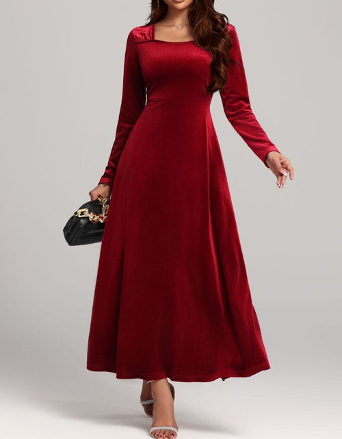 Load image into Gallery viewer, Square Neck Long Sleeve Velvet Dress
