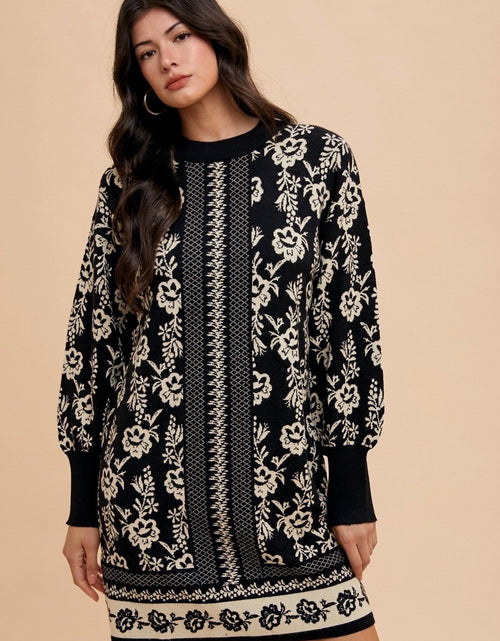 Load image into Gallery viewer, Annie Wear Floral Jacquard Round Neck Sweater Dress
