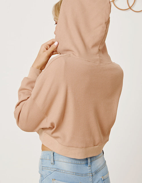 Load image into Gallery viewer, Waffle-Knit Drawstring Zip Up Hoodie

