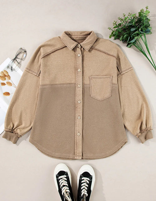 Load image into Gallery viewer, Waffle-Knit Collared Neck Long Sleeve Shacket
