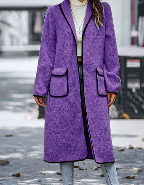 Load image into Gallery viewer, Full Size Contrast Trim Long Sleeve Coat with Pockets
