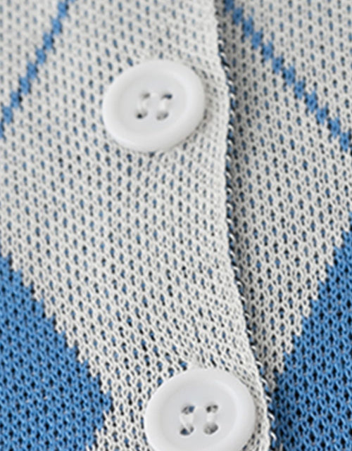 Load image into Gallery viewer, Argyle Round Neck Ribbed Trim Cardigan
