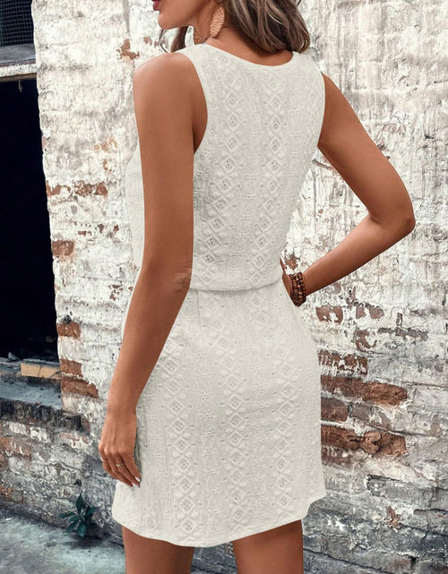 Load image into Gallery viewer, Eyelet Drawstring Round Neck Sleeveless Dress
