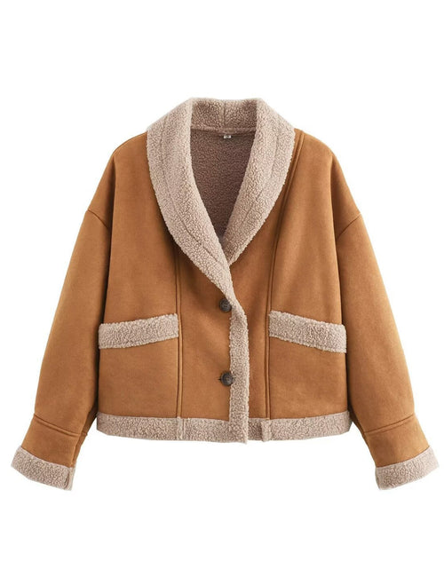 Load image into Gallery viewer, Fuzzy Collared Neck Long Sleeve Jacket

