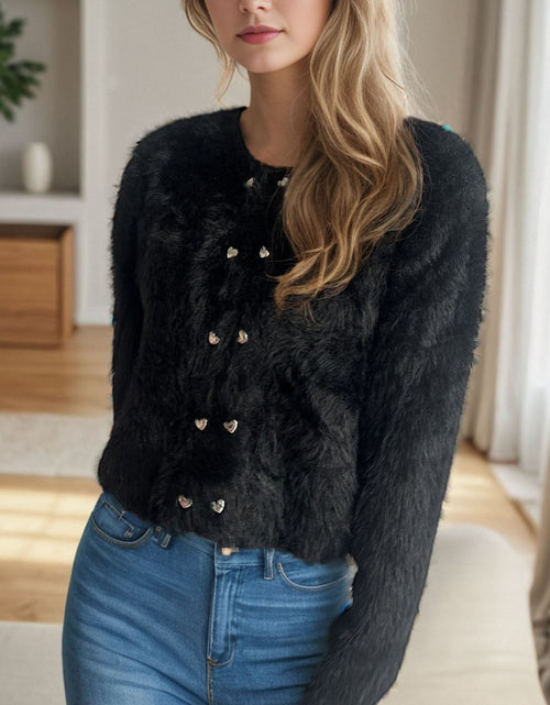 Load image into Gallery viewer, Heart Button Round Neck Cardigan
