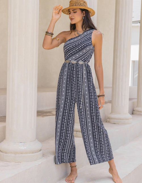 Load image into Gallery viewer, Printed Single Shoulder Sleeveless Jumpsuit
