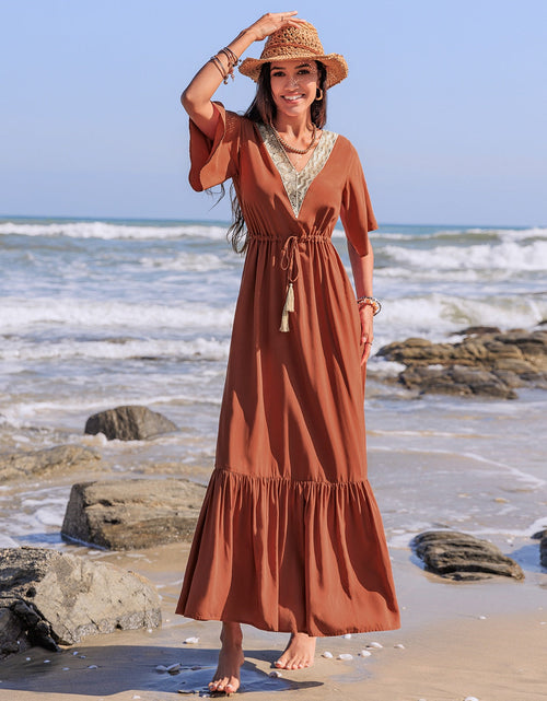 Load image into Gallery viewer, Ruffled Tassel V-Neck Flutter Sleeve Dress
