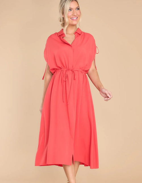 Load image into Gallery viewer, Drawstring Collared Neck Short Sleeve Midi Dress
