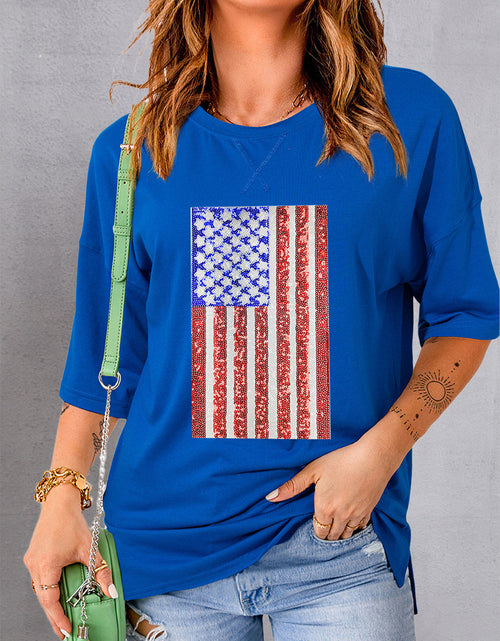 Load image into Gallery viewer, US Flag Round Neck Half Sleeve T-Shirt
