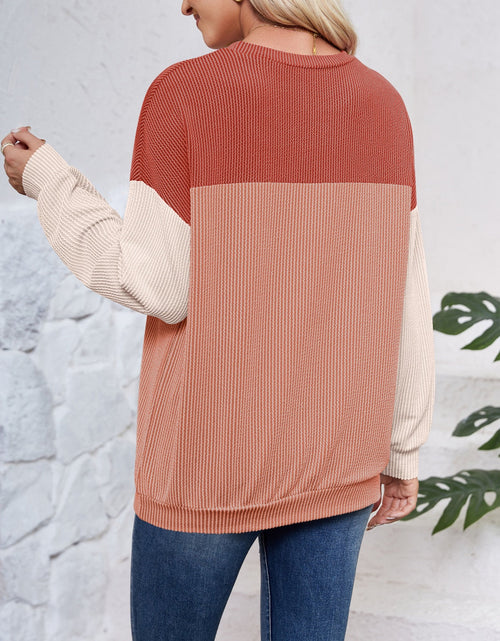 Load image into Gallery viewer, Lovelet Color Block Round Neck Long Sleeve Sweatshirt
