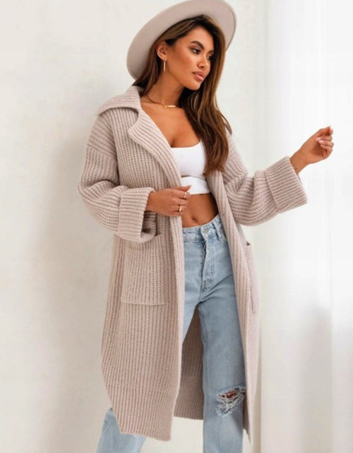 Load image into Gallery viewer, Pocketed Collared Neck Dropped Shoulder Cardigan
