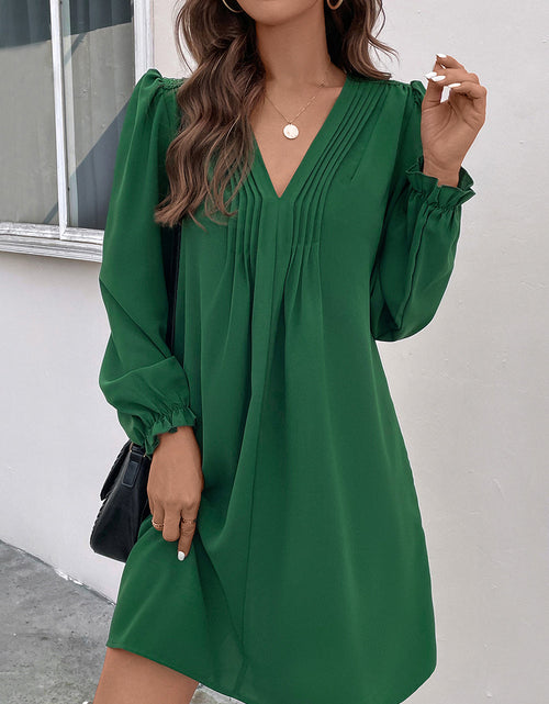 Load image into Gallery viewer, Perfee Ruched V-Neck Flounce Sleeve Dress
