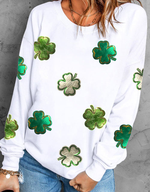Load image into Gallery viewer, Lucky Clover Round Neck Long Sleeve Sweatshirt
