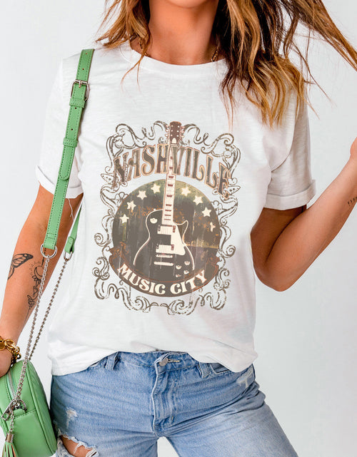 Load image into Gallery viewer, Guitar Graphic Round Neck Short Sleeve T-Shirt
