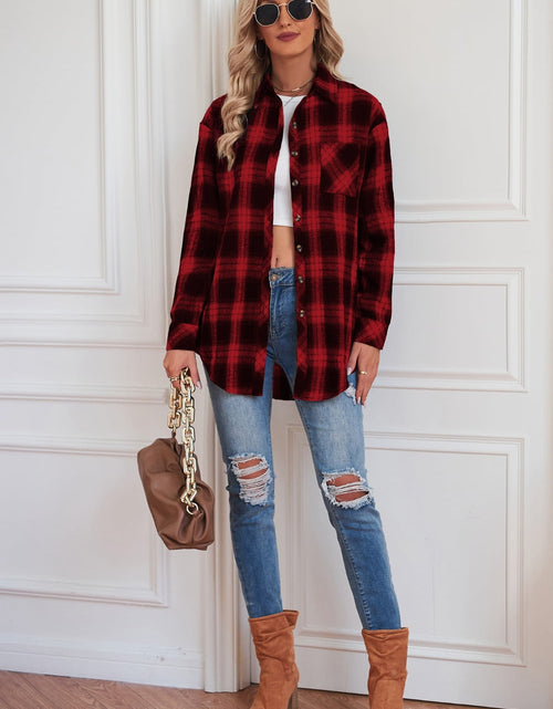 Load image into Gallery viewer, Plaid Button Up Dropped Shoulder Outerwear

