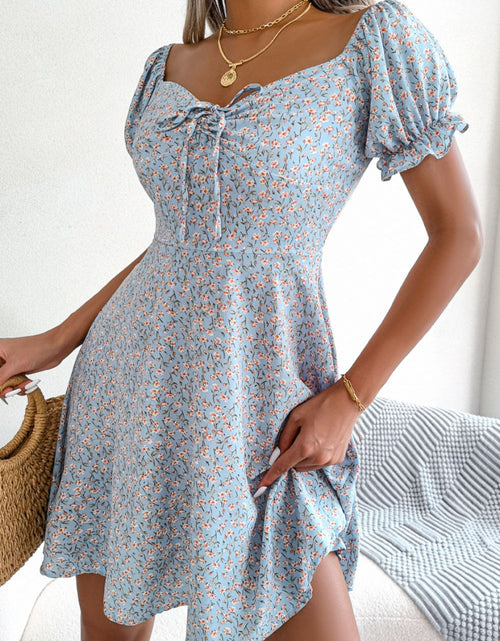 Load image into Gallery viewer, Ditsy Floral Drawstring A-Line Dress
