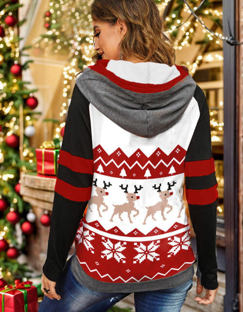 Load image into Gallery viewer, Double Take Full Size Christmas Drawstring Long Sleeve Hoodie
