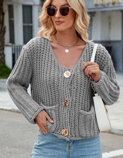 Load image into Gallery viewer, Round Neck Button Up Cardigan with Pockets
