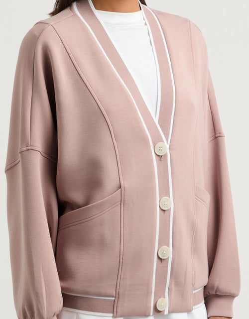 Load image into Gallery viewer, Contrast Trim V Neck Button Up Cardigan
