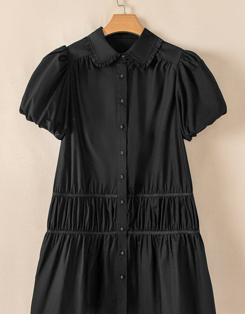 Load image into Gallery viewer, Button Down Puff Sleeve Ruffle Hem Dress
