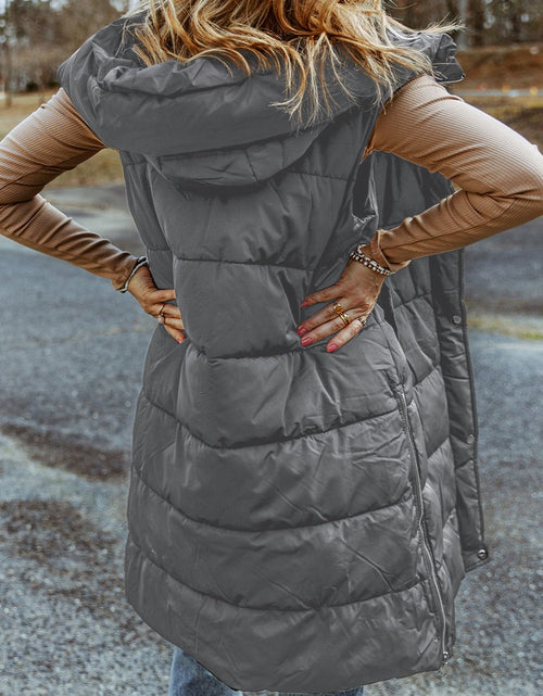 Load image into Gallery viewer, Longline Hooded Sleeveless Puffer Vest

