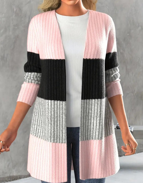 Load image into Gallery viewer, Color Block Open Front Long Sleeve Cardigan
