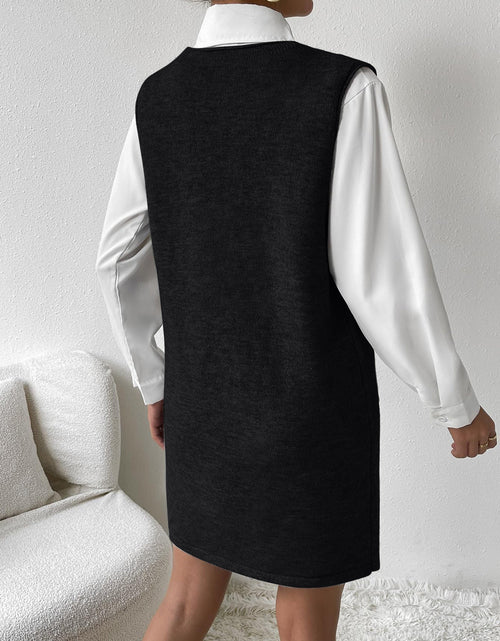 Load image into Gallery viewer, V-Neck Sleeveless Sweater Dress with Pockets
