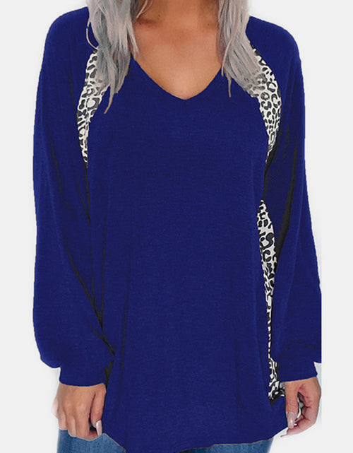 Load image into Gallery viewer, Full Size Leopard V-Neck Long Sleeve T-Shirt
