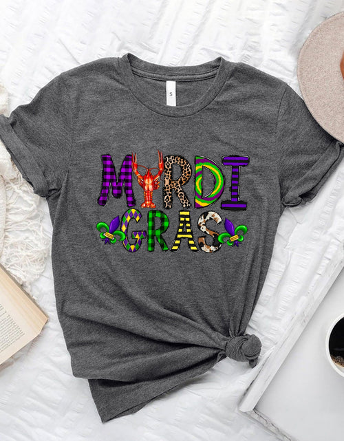 Load image into Gallery viewer, MARDI GRAS Round Neck Short Sleeve T-Shirt
