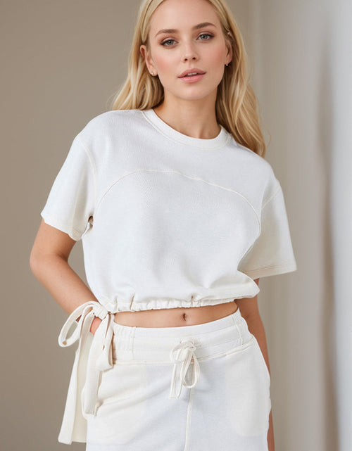 Load image into Gallery viewer, Basic Bae Drawstring Hem Air Scuba Round Neck Short Sleeve T-Shirt

