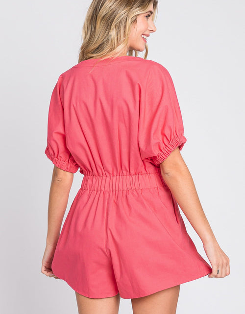 Load image into Gallery viewer, GeeGee Half Button V-Neck Linen Romper
