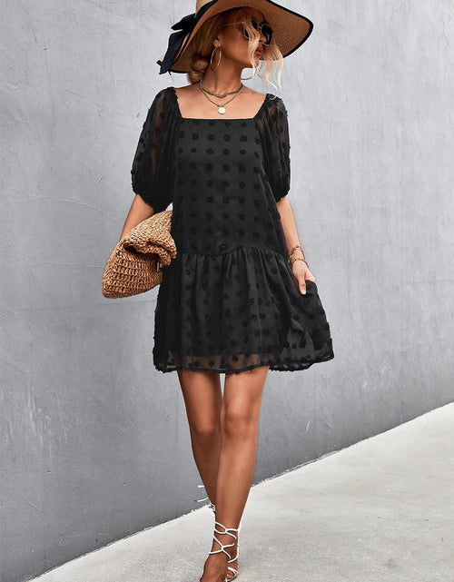 Load image into Gallery viewer, Swiss Dot Square Neck Half Balloon Sleeve Dress
