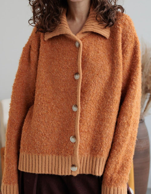 Load image into Gallery viewer, Collared Neck Button Down Long Sleeve Cardigan
