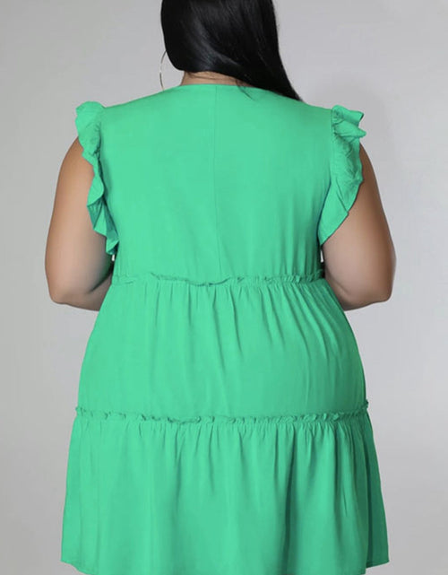 Load image into Gallery viewer, Plus Size V-Neck Frill Trim Mini Dress
